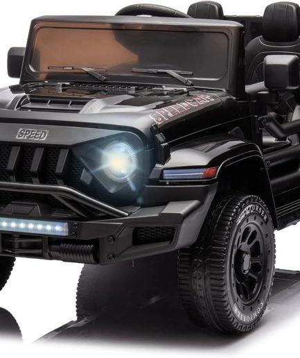 24V Ride On Car for Kids with 6 Wheel, 24V Battery Powered Ride On 4WD Electric Vehicle with Remote, Parental Rear Seat, 5-Point Safety Belt, Storage Space, Carrying Handle, Music, LED Lights (Black)