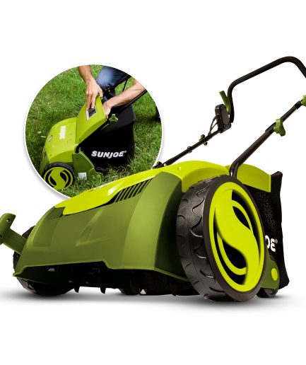 Sun Joe AJ801E 12-Amp, Electric Dethatcher and Scarifier w/Removeable 8-Gallon Collection Bag, 5-Position Height Adjustment, Airboost Technology Increases Lawn Health, 13 inch, Green