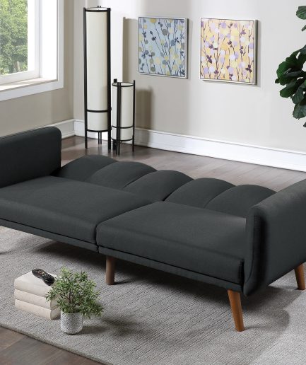 Dcenta Elegant Modern Sofa Black Polyfiber 1pc Sofa Convertible Bed Wooden Legs Living Room Guest Furniture