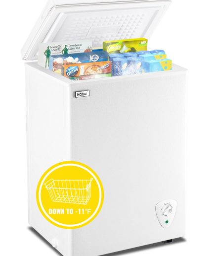 3.5 Cubic Feet Chest Freezer Small Deep Freezers with Removable Storage Basket Free Standing Top Door Compact Freezer 7 Gears Temperature Control for Office Dorm Apartment