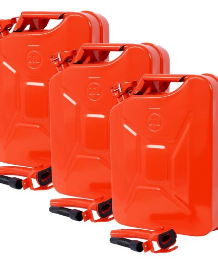 20 Liter (5 Gallon) Jerry Fuel Can with Flexible Spout, Portable Jerry Cans Fuel Tank Steel Fuel Can, Fuels Gasoline Cars, Trucks, Equipment, RED 3pcs/set
