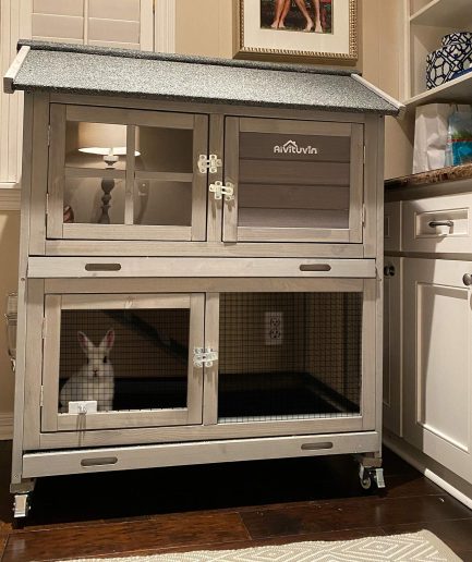 Aivituvin Rabbit Hutch Outdoor Large, Rabbit Cage Indoor Bunny Hutch Bunny Cage with Wheels -Upgrade Removable Wire Rack