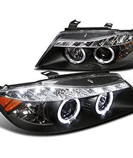 Spec-D Tuning 2LHP-E9005JM-8-TM Bmw E90 3-Series 4Dr Led Dual Halo Black Projector Head Lights