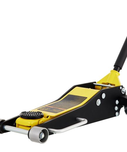 SKYSHALO Low Profile Floor Jack 3 ton (6600 lbs), Dual Piston Quick Lift Pump, 19-11/16"-3-6/11" Height Lifting Range, Yellow+Black, Aluminum and Steel Hydraulic Racing Floor Jack