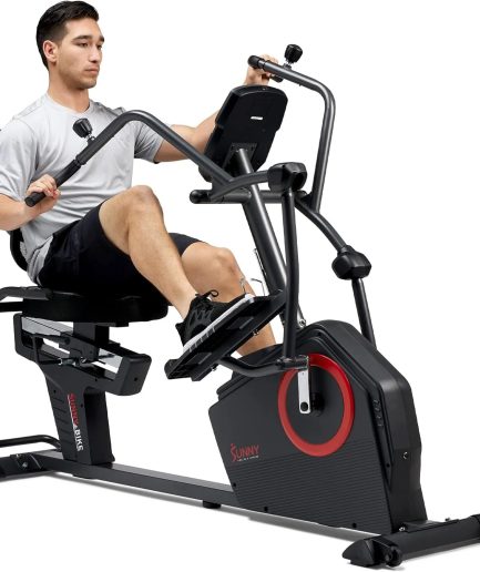Sunny Health & Fitness Electromagnetic Recumbent Cross Trainer Exercise Elliptical Bike w/Arm Exercisers, Easy Access Seat & Exclusive SunnyFit® App Enhanced Bluetooth Connectivity - SF-RBE4886SMART…