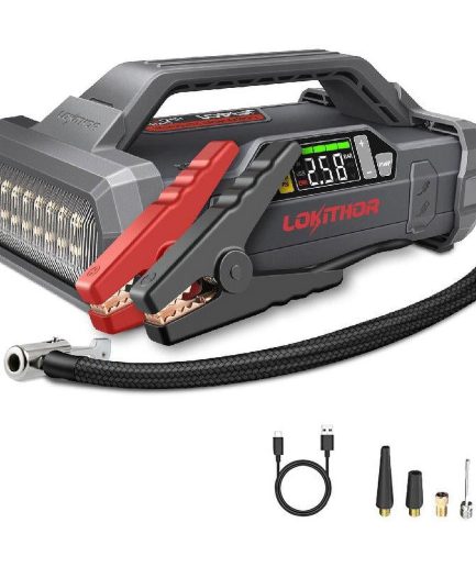 LOKITHOR JA401 3750A 12V Jump Starter with Air Compressor, 60W Two-Way Fast Charing, Lithium Battery Starter with 150PSI Digital Tire Inflator, Car Battery Booster for 10.0L Gas or 8.0L Diesel Engines