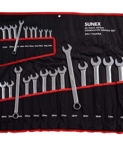Sunex 9917MPR Fully Polished V-Groove Combination Metric Wrench Set, 25 Piece