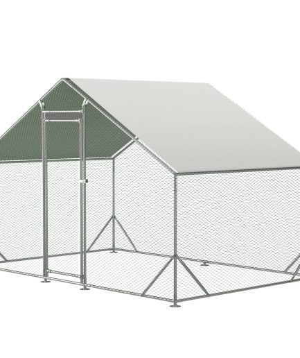Spacious Large Galvanized Metal Chicken Coop with Waterproof and Anti-Ultraviolet Cover Walk-in Chicken Run and Hen Pen Cage for Rabbits and Ducks Outdoor Wire Poultry Cages (10‘ L x 6.