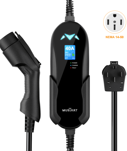 MUSTART 40 Amp Level 2 Portable EV Charger Charging Cable Station, Electric Vehicle Charger Plug-in EV Charging Station with All J1772 EV Cars (240 Volt, 25ft Cable, NEMA 14-50)