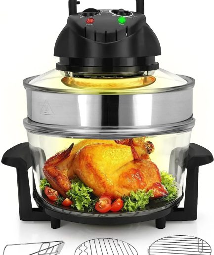 18 Quart Convection Countertop Air Fryer - See through Glass for Best Cooking Results - Air Fryer, Roaster, Bake, Grill, Steam & Roast - Includes Glass Bowl, Broil Rack & Toasting Rack
