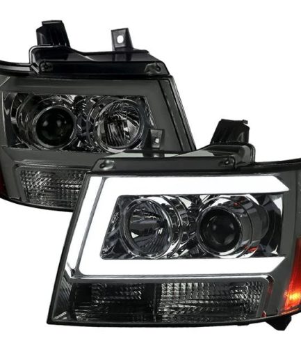 Spec D Tuning 2LHP-AVA07G-RS Smoke C-Bar Projector Headlight for 2007-2013 Chevrolet Avalanche