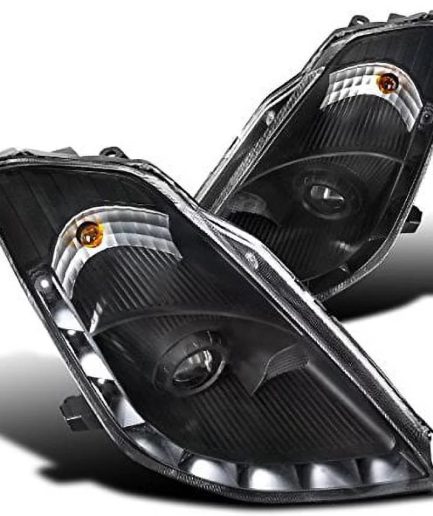 Spec-D Tuning LHP-350Z06JM-RS Nissan 350Z Black Projector Headlights w/ LED DRL Strip Bar