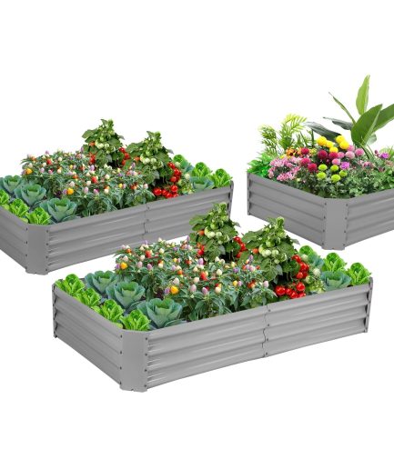 2 Pack 8x3x1ft Galvanized Raised Garden Bed Metal Above Ground Planter Box Kit Outdoor for Vegetables Flowers Herbs, Adjustable to 4 different sizes of rectangular steel bottomless shelves(Gray)